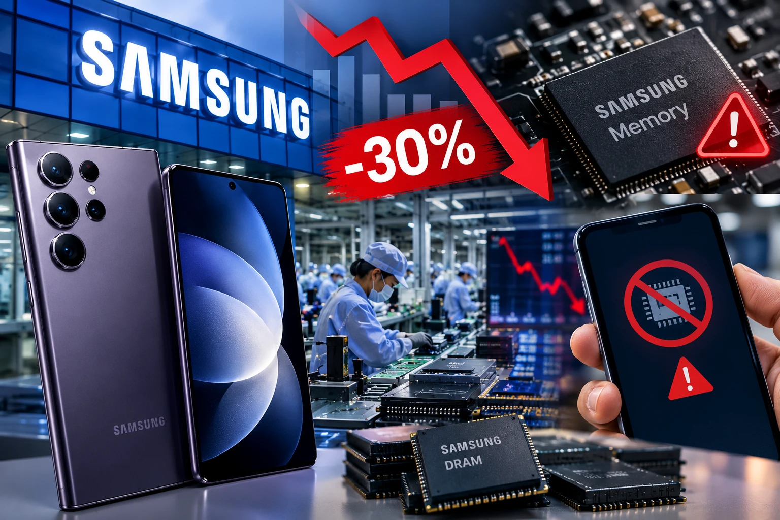 صدمة في سوق الهواتف.. سامسونج تخفض الإنتاج 30% بسبب أزمة الذاكرة صدمة في سوق الهواتف.. سامسونج تخفض الإنتاج 30% بسبب أزمة الذاكرة
