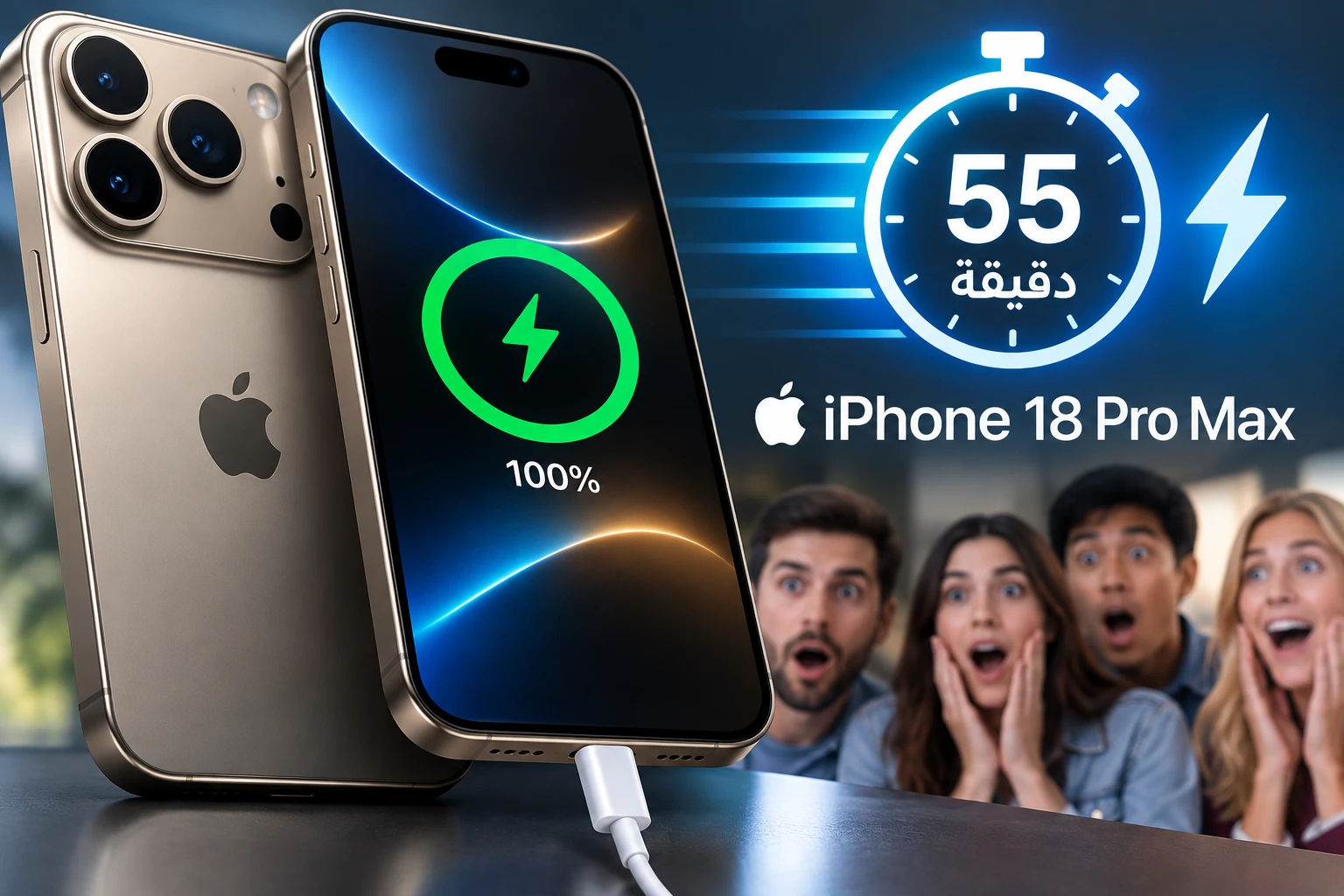آيفون 18 برو ماكس يفاجئ الجميع.. شحن كامل في 55 دقيقة فقط آيفون 18 برو ماكس يفاجئ الجميع.. شحن كامل في 55 دقيقة فقط