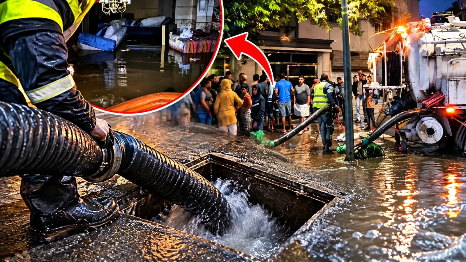 مياه الأمطار تغمر منزلا وشاحنة تستنفر للإنقاد قبل تفاقم الأوضاع بوجدة