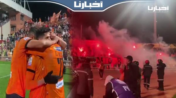 فرحة لاعبي وجماهير نهضة بركان بالهدف الثاني في مرمى مولودية وجدة