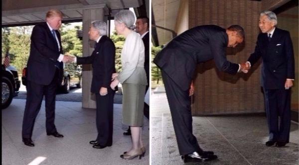 عكس أوباما.. ترامب يحيي إمبراطور اليابان دون انحناء