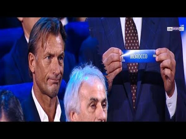 شاهد لحظة سحب اسم المغرب في مجموعته القوية لكأس العالم و ردة فعل رونار