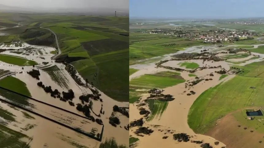 مشاهد جوية لفيضان واد وارور بجماعة سوق الطلبة القصر الكبير