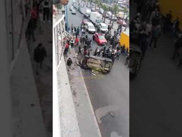 سقوط سيارة من فوق قنطرة طريق ولاد زيان بالدارالبيضاء