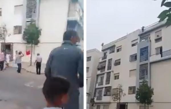 شاهد كيف تم إنقاذ شابة بعدما حاولت الإنتحار من فوق عمارة سكنية بالجديدة