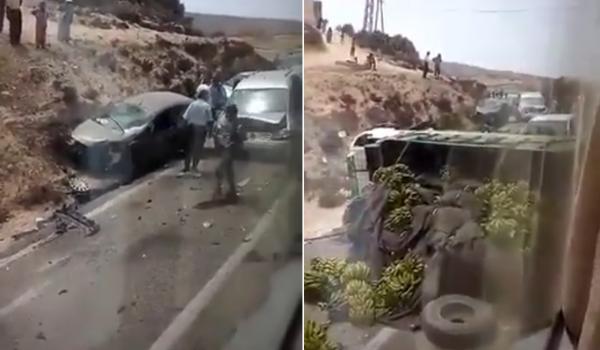 حادثة سير مروعة بين شاحنة محملة بالموز و عدد من السيارات بين الصويرة وأكادير