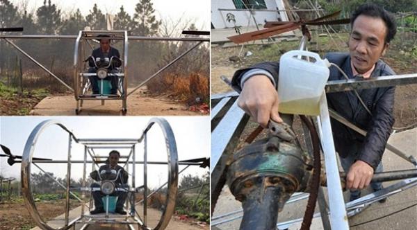مزارع صيني يصنع طائرة باستخدام بقايا دراجة نارية.. تحدياً لأصدقائه