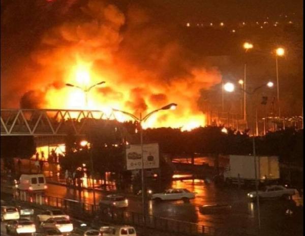 حريق و انفجار ضخم بالقرب من محطة ولاد زيان بالدارالبيضاء