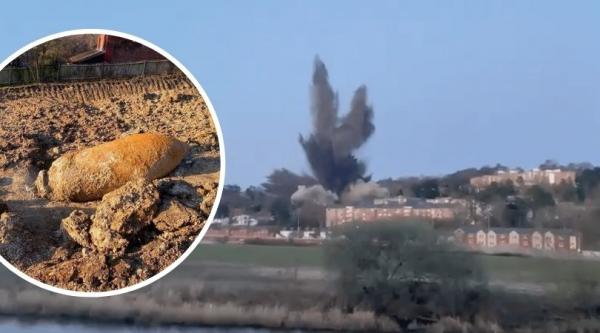 لحظة تفجير قنبلة من الحرب العالمية الثانية تسببت في اضرار كارثية للبنايات(فيديو)