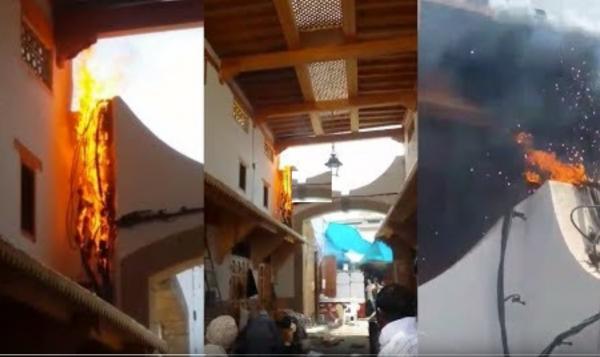 شاهد اشتعال النيران بشكل خطير في أسلاك الكهرباء بسويقة الصباط بالرباط بعد التهيئة