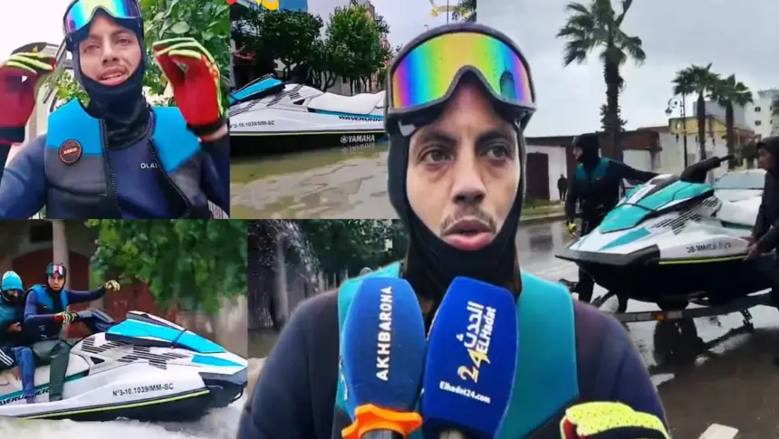 شهامة المغاربة في أبهى صورها.. شاب من القنيطرة يهبّ لنجدة منكوبي الفيضانات بالجيسكي