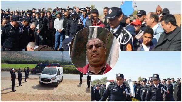 والي أمن بني ملال ومسؤولون كبار في الأمن يتقدمون جنازة ضابط الشرطة الذي وافته المنية في طريقه لأداء صلاة الفجر  (صور)