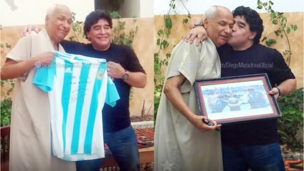 مارادونا يحدث المفاجأة و يزور الحكم التونسي الذي احتسب هدفه الشهير بـ"اليد "