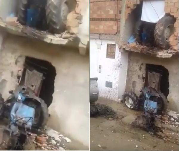 حادثة سير غريبة ضواحي مكناس ... كيفاش طار التراكتور !