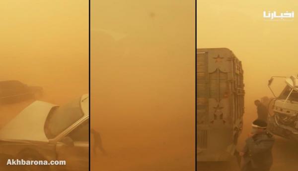 حادثة سير خطيرة بسبب العاصفة الرملية التي شهدتها منطقة تندرارة نواحي وجدة