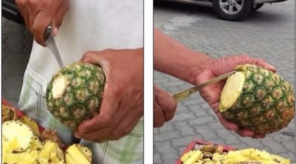 بالفيديو: لن تصدق مهارة هذا البائع في تقطيع الأناناس
