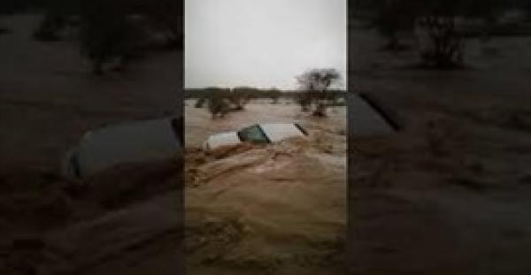 لحظة جرف سيول غزيرة سيارة ونجاة سائقها (فيديو)