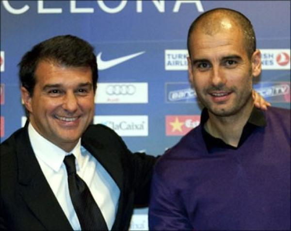 غوراديولا يغازل لابورتا بعد ترشحه لرئاسة برشلونة مجددا