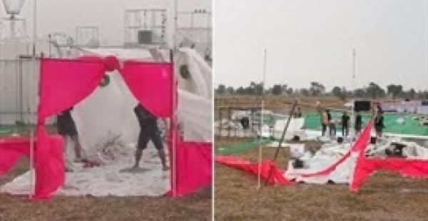 عاصفة تدمر حفل زفاف ينظم في الهواء الطلق (فيديو)