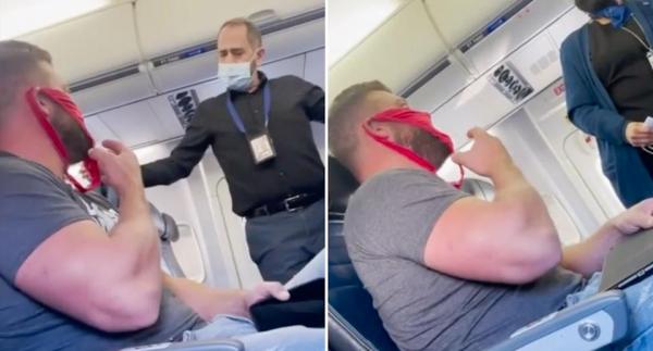 بالفيديو: طرد مسافر من الطائرة أصر على ارتداء قطعة ملابس داخلية بدل الكمامة!