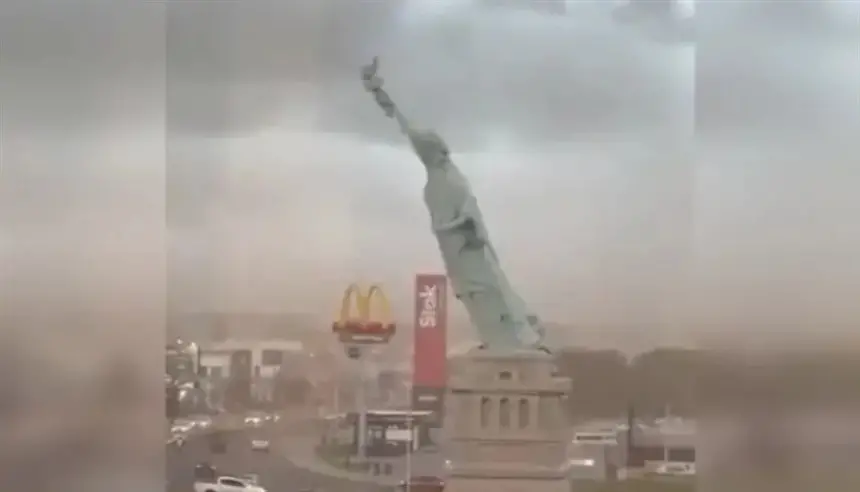 رياح عاتية تُسقط تمثال "الحرية" في البرازيل وسط ذهول المارة