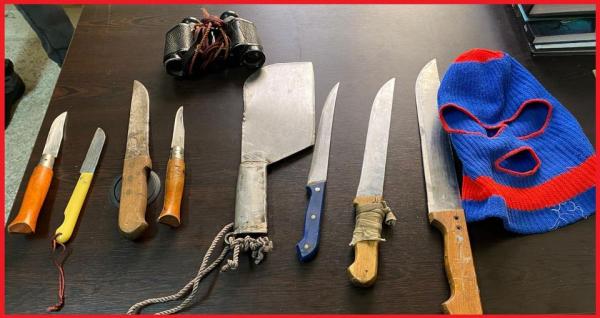 القبض على مختل عقليا بحوزته قناع وأسلحة بيضاء