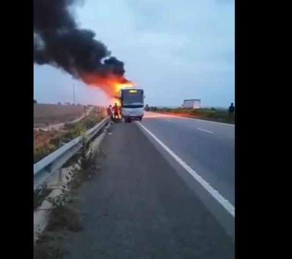 حريق مهول بحافلة للنقل العمومي في الجديدة