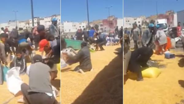 انقلاب شاحنة ذرة بـ"الهراويين" ومواطنون يتخاطفون على سرقة البضاعة