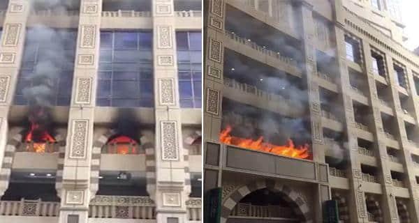 بالفيديو: حريق ضخم في أحد الفنادق الفخمة بمكة المكرمة