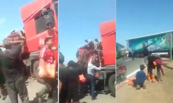 مرة أخرى .. مواطنون ينهبون شاحنة مشروبات غازية بالرغم من تدخل السائق