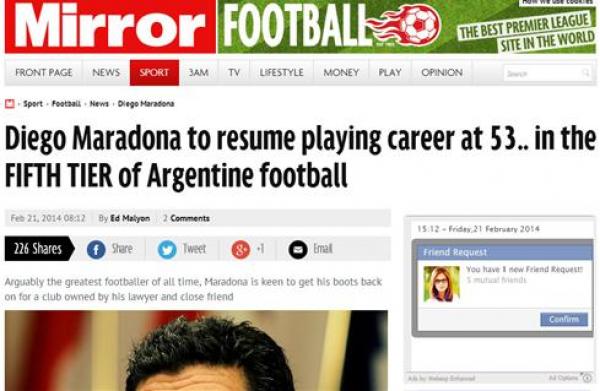 صحيفة: مارادونا يعود إلى الملاعب في سن الـ53 عاماً