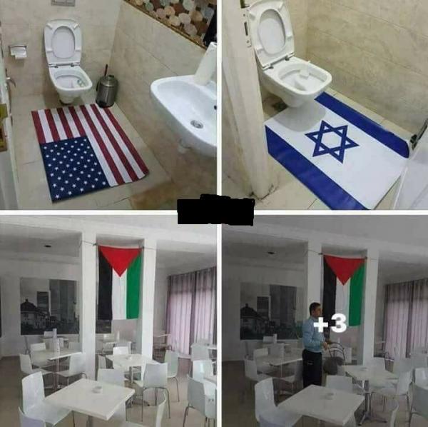 في خطوة غير مسبوقة...صاحب مقهى بالمغرب يضع علمي إسرائيل وأمريكا بالمرحاض تضامنا مع القدس