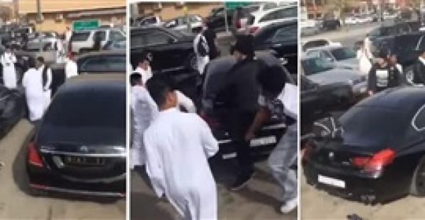 لحظة إشهار أمير سعودي سلاحه الرشاش في مشاجرة أمام مدرسة (فيديو)