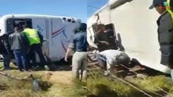 انقلاب حافلة في مدينة الجديدة