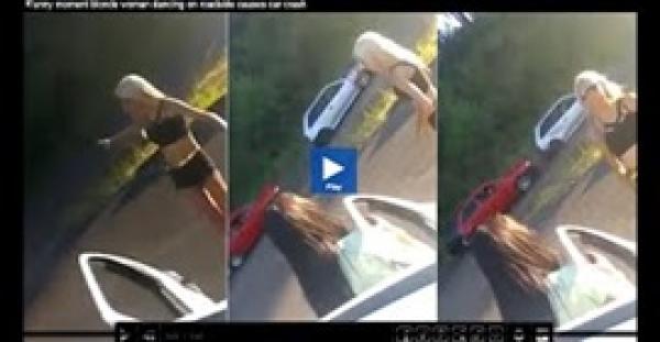 بالفيديو.. رقص فتاة شقراء في الشارع يتسبب في حادث مرورى