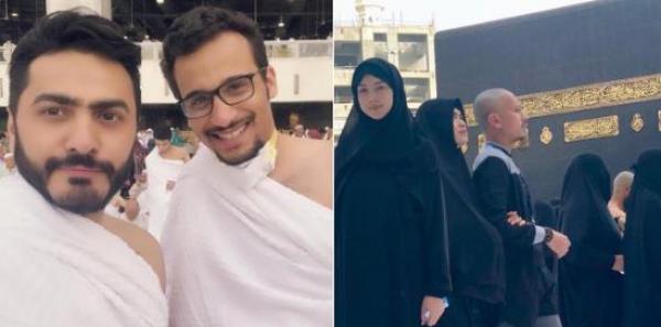 بالصور..تامر حسني وزوجته المغربية يطوفان حول الكعبة