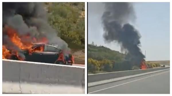 مرة أخرى ... النيران تلتهم بالكامل سيارة بالطريق السيار (فيديو)