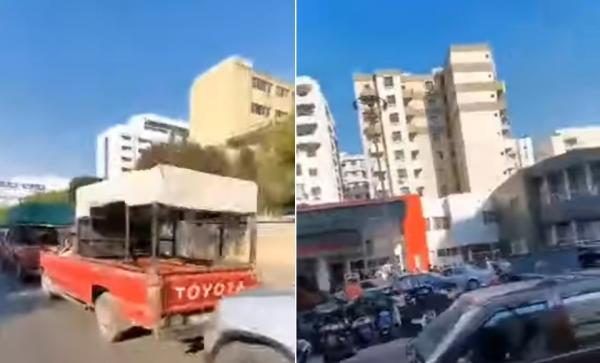 شاهد أطول طابور سيارات على محطة بنزين في لبنان