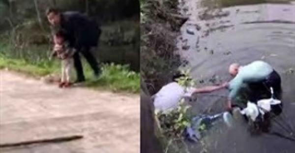 عجوز تسعيني يقفز في نهر لإنقاذ طفل من الغرق (فيديو)