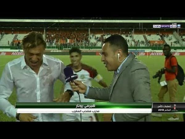 بالفيديو: تصريح هيرفي رونار وسط فرحة حكيمي و المحمدي بعد التأهل