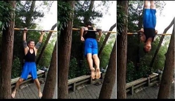 بالفيديو: رجل ستيني يقدم عرضاً مدهشاً في الجمباز