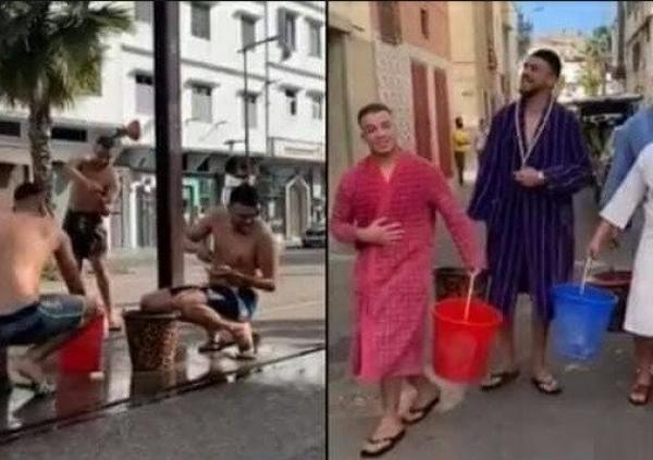 الأمن يحدد هويات الشبان الأربعة الذين عمدوا إلى الاستحمام بالشارع والبحث جار عنهم