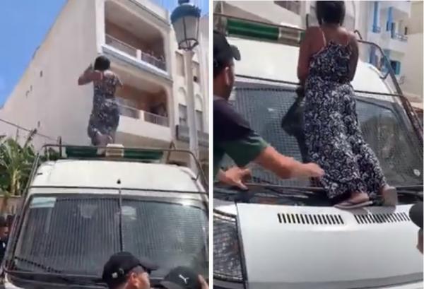 سيدة تحتج على لجنة تحرير الملك العام بالفنيدق بطريقة غريبة