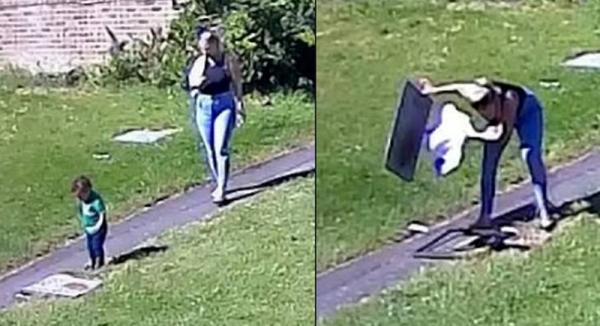 ترمي بنفسها داخل بالوعة للصرف الصحي لإنقاذ طفلها (فيديو)