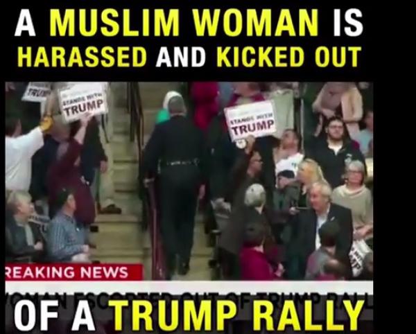بالفيديو: طرد مسلمة محجبة من مؤتمر انتخابي لترامب