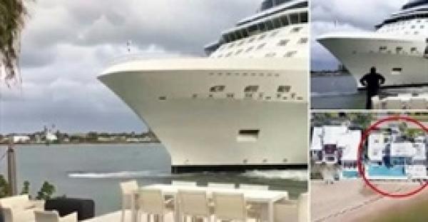 بالفيديو والصور.. رد فعل زوجان اقتربت سفينة ضخمة من منزلهما