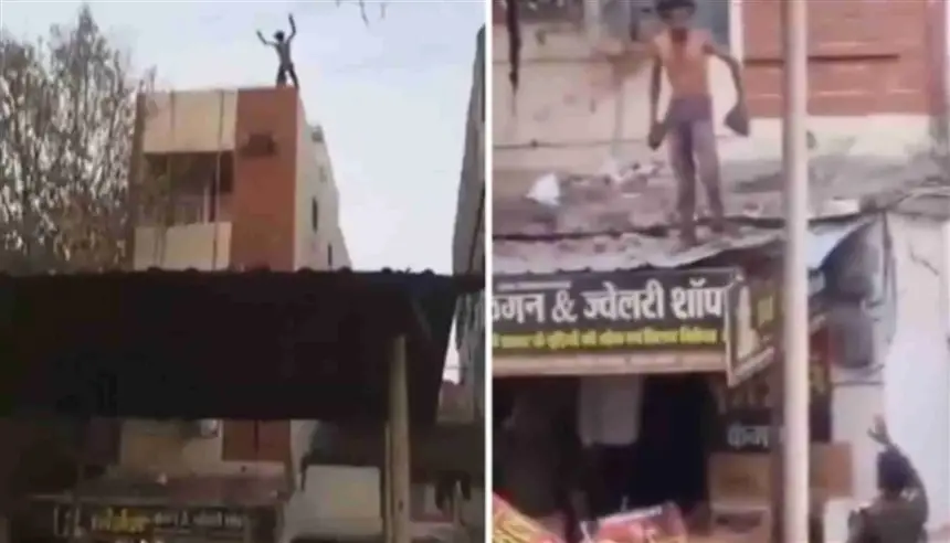 مشهد صادم.. مختل عقليًا يقفز من مبنى إلى أسلاك كهربائية وينجو بأعجوبة