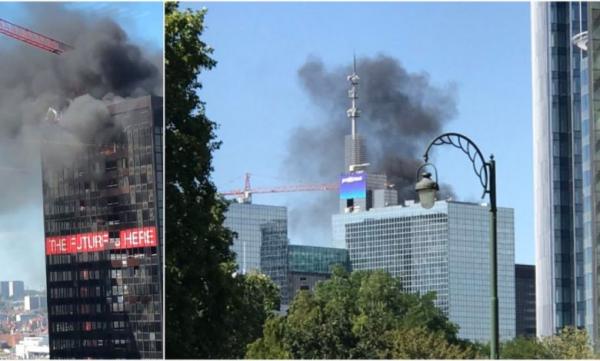 أسبوع الكوارث..اندلاع حريق ضخم ببرج مركز التجارة ببروكسيل (فيديو)