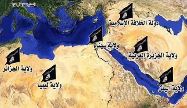 صورة .. خريطة لـ&quot;داعش&quot; تضم سيناء والسعودية وليبيا والجزائر واليمن