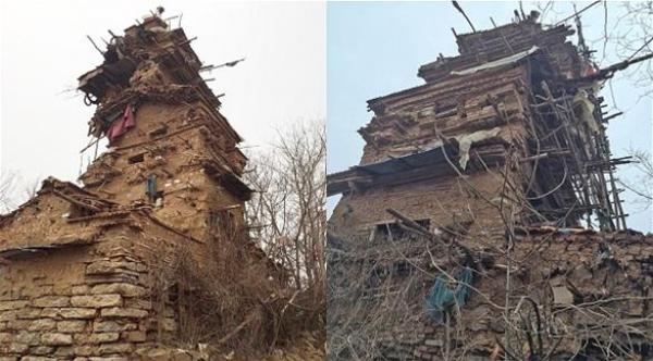 بالصور: مزارع صيني يبني منزلاً من 7 طوابق بالحجارة